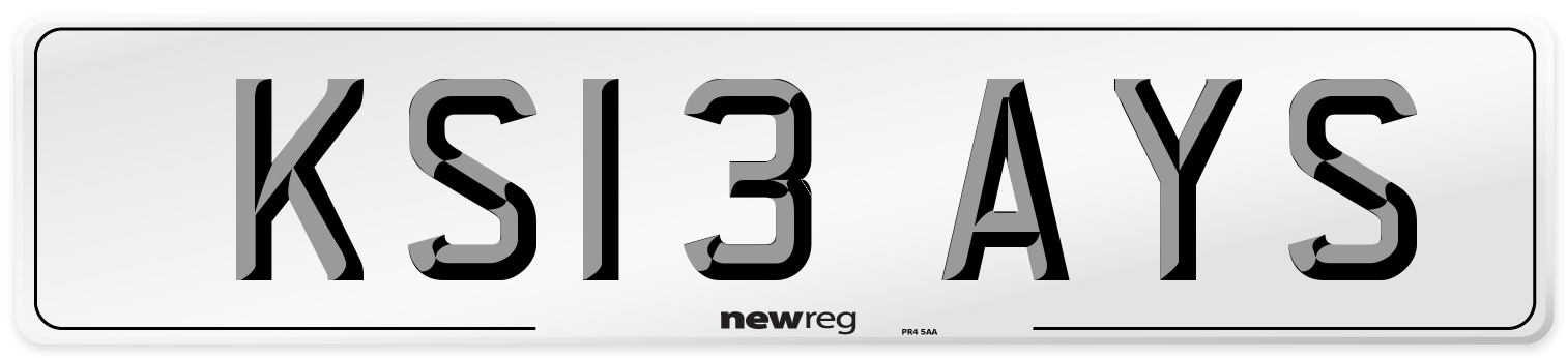 KS13 AYS Number Plate from New Reg